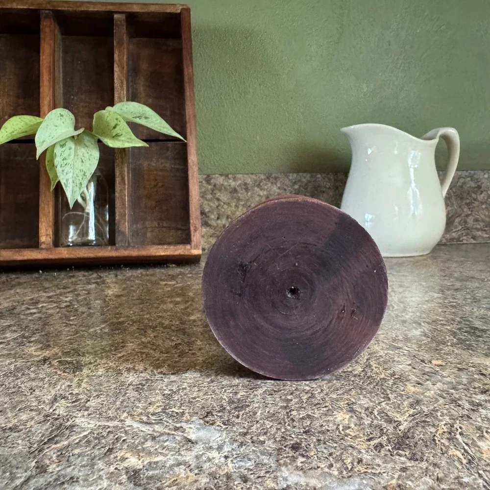 Vintage Hand Turned Wooden Bud Vase Ribbed Tiered Pedestal Brown Farmhouse Decor